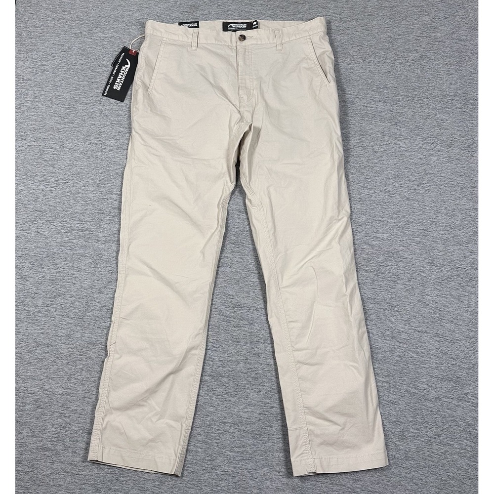 Mountain Khakis Stretch Poplin Pants Mens 35x30 Oatmeal Modern Fit Outdoor